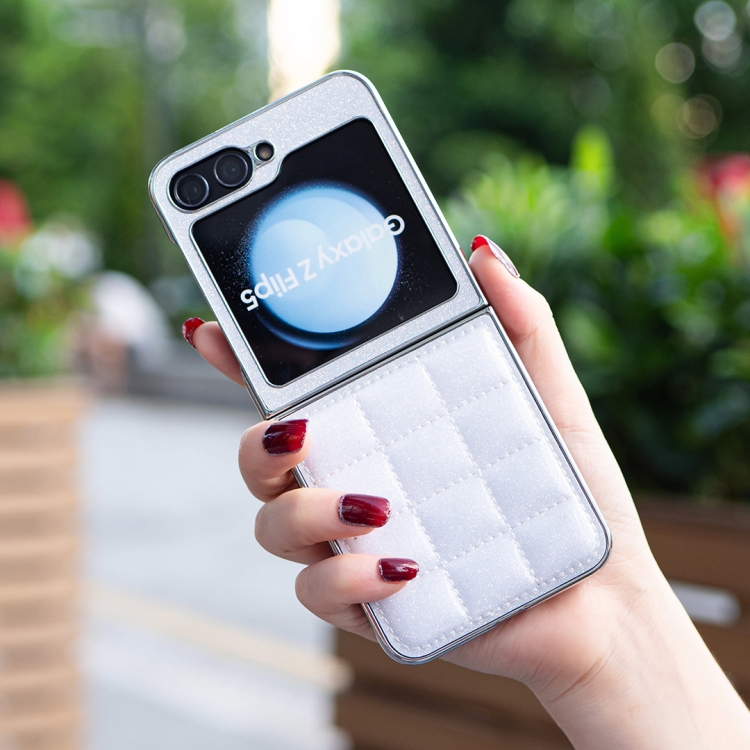 For Samsung Galaxy Z Flip5 Electroplating Square Glitter PU Phone Case(White) For Samsung Galaxy Z Flip5 Electroplating Square Glitter PU Phone Case(White)