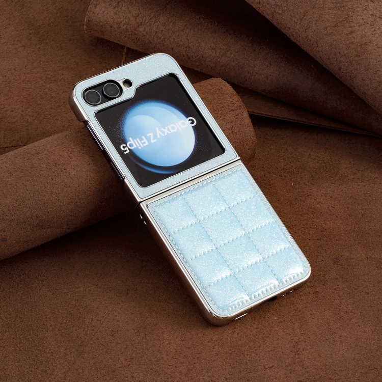 For Samsung Galaxy Z Flip6 Electroplating Square Glitter PU Phone Case(Light Blue)