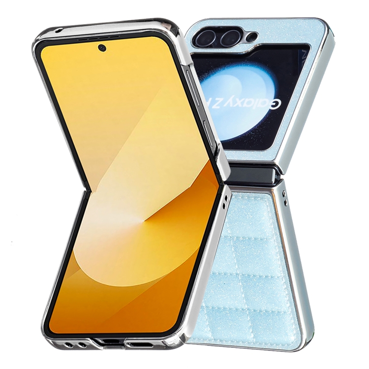 For Samsung Galaxy Z Flip6 Electroplating Square Glitter PU Phone Case(Light Blue)