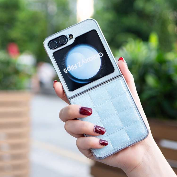 For Samsung Galaxy Z Flip6 Electroplating Square Glitter PU Phone Case(Light Blue)
