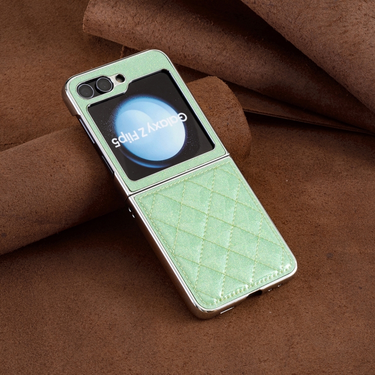 For Samsung Galaxy Z Flip5 Electroplating Rhombic Glitter PU Phone Case(Green) For Samsung Galaxy Z Flip5 Electroplating Rhombic Glitter PU Phone Case(Green)