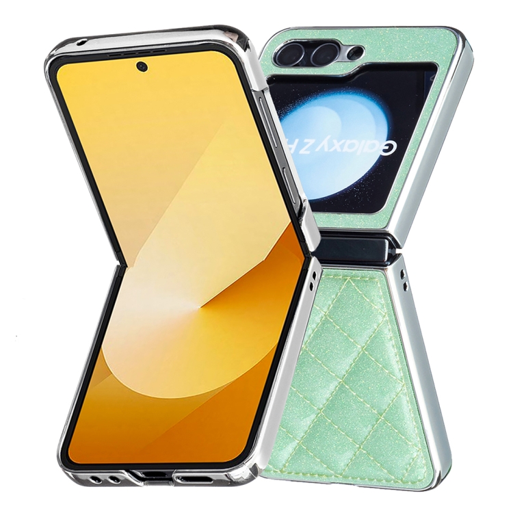 For Samsung Galaxy Z Flip5 Electroplating Rhombic Glitter PU Phone Case(Green) For Samsung Galaxy Z Flip5 Electroplating Rhombic Glitter PU Phone Case(Green)