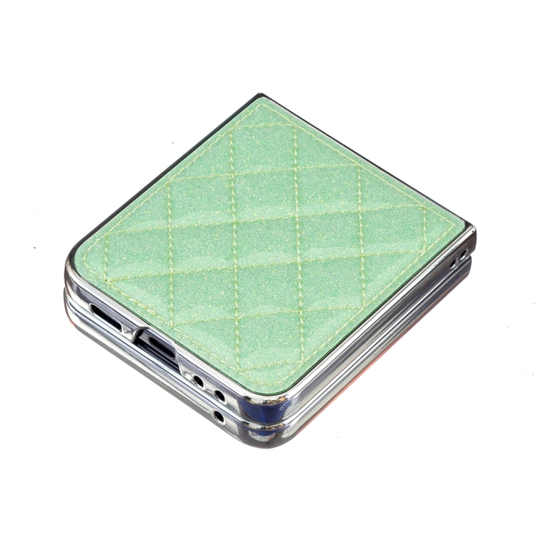 For Samsung Galaxy Z Flip5 Electroplating Rhombic Glitter PU Phone Case(Green) For Samsung Galaxy Z Flip5 Electroplating Rhombic Glitter PU Phone Case(Green)