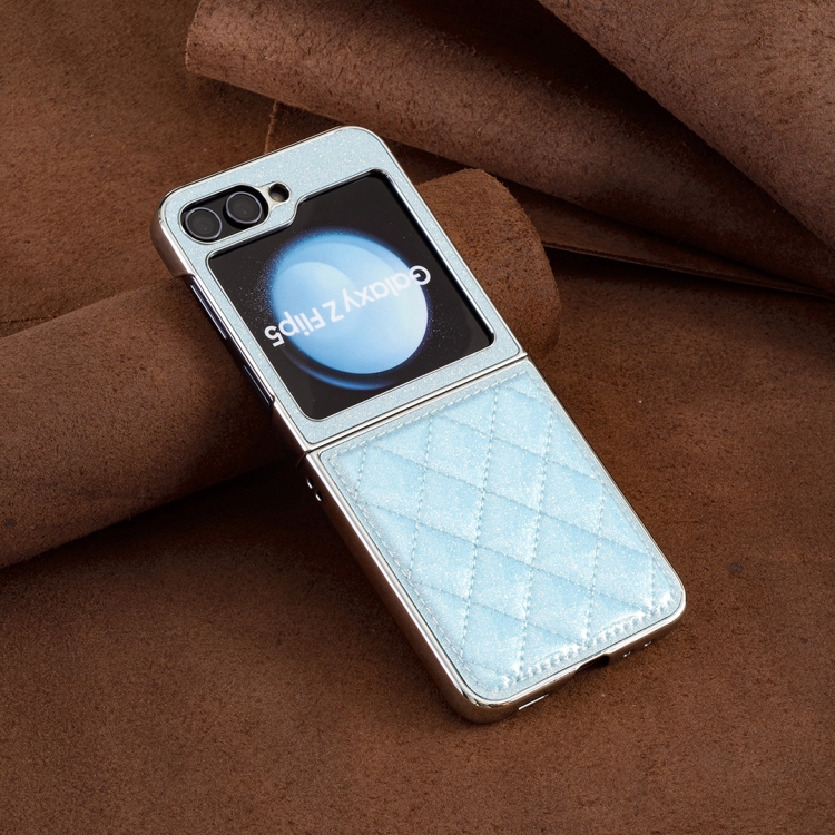 For Samsung Galaxy Z Flip6 Electroplating Rhombic Glitter PU Phone Case(Light Blue)