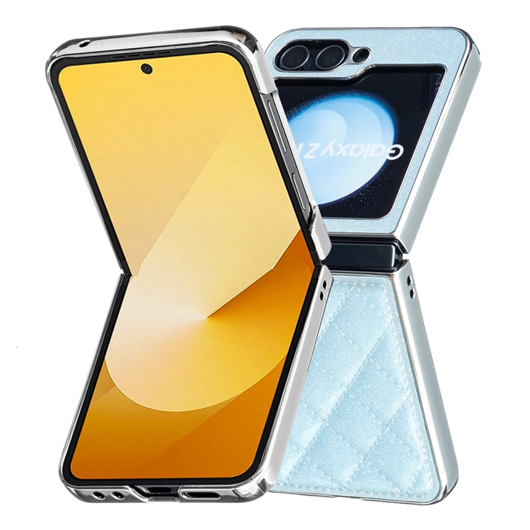 For Samsung Galaxy Z Flip6 Electroplating Rhombic Glitter PU Phone Case(Light Blue)