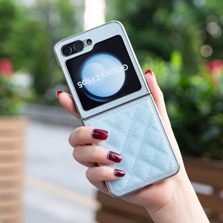 For Samsung Galaxy Z Flip6 Electroplating Rhombic Glitter PU Phone Case(Light Blue)