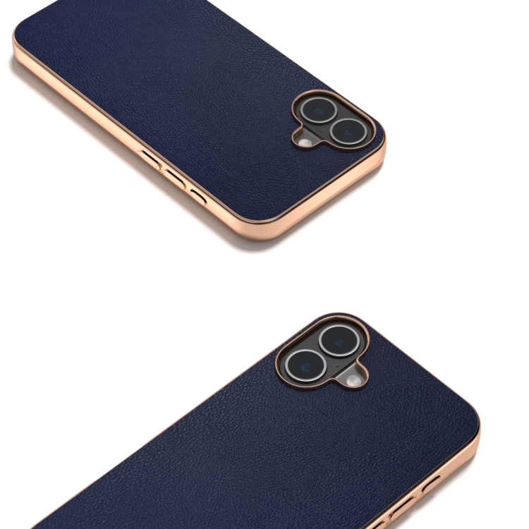 For iPhone 16 PU Leather Electroplating Frame Full Coverage Phone Case(Dark Blue) For iPhone 16 PU Leather Electroplating Frame Full Coverage Phone Case(Dark Blue)