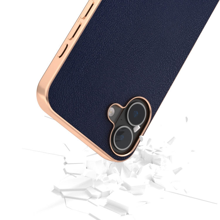 For iPhone 16 PU Leather Electroplating Frame Full Coverage Phone Case(Dark Blue) For iPhone 16 PU Leather Electroplating Frame Full Coverage Phone Case(Dark Blue)