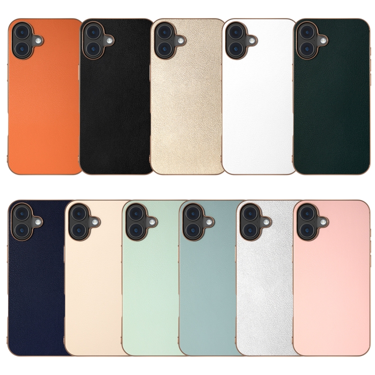 For iPhone 16 PU Leather Electroplating Frame Full Coverage Phone Case(Dark Blue) For iPhone 16 PU Leather Electroplating Frame Full Coverage Phone Case(Dark Blue)