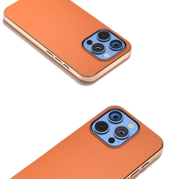 For iPhone 16 Pro Max PU Leather Electroplating Frame Full Coverage Phone Case(Orange) For iPhone 16 Pro Max PU Leather Electroplating Frame Full Coverage Phone Case(Orange)