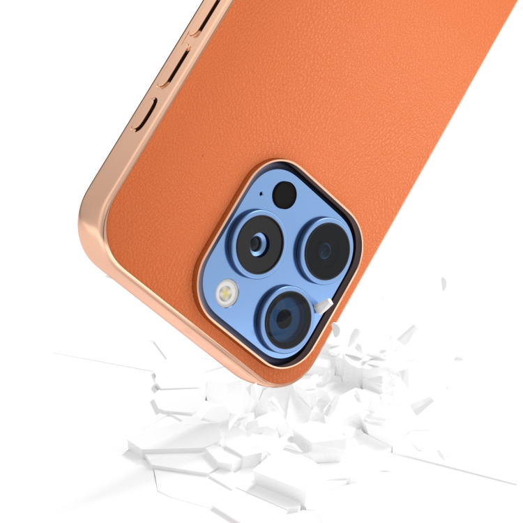For iPhone 16 Pro Max PU Leather Electroplating Frame Full Coverage Phone Case(Orange) For iPhone 16 Pro Max PU Leather Electroplating Frame Full Coverage Phone Case(Orange)