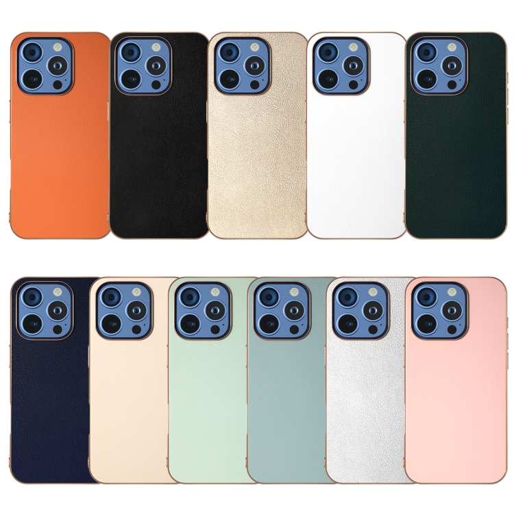 For iPhone 16 Pro Max PU Leather Electroplating Frame Full Coverage Phone Case(Orange) For iPhone 16 Pro Max PU Leather Electroplating Frame Full Coverage Phone Case(Orange)