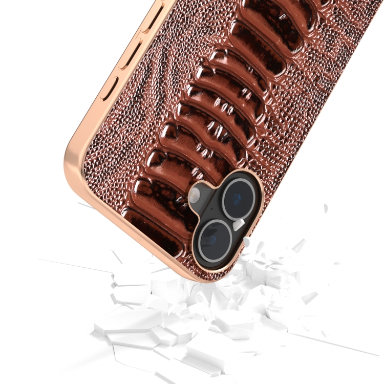 For iPhone 16 ABEEL Electroplating Frame Genuine Leather Weilai Series Phone Case(Coffee) For iPhone 16 ABEEL Electroplating Frame Genuine Leather Weilai Series Phone Case(Coffee)