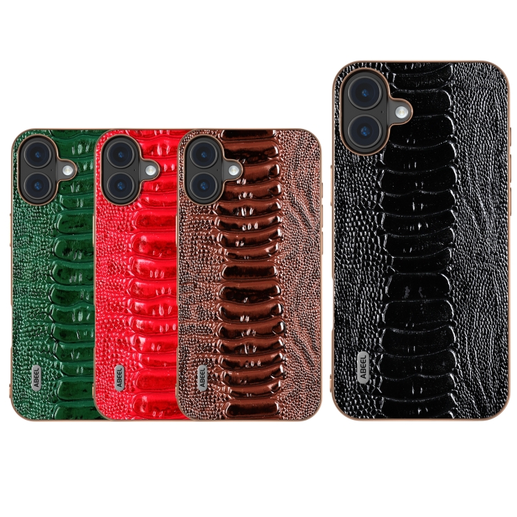 For iPhone 16 ABEEL Electroplating Frame Genuine Leather Weilai Series Phone Case(Coffee) For iPhone 16 ABEEL Electroplating Frame Genuine Leather Weilai Series Phone Case(Coffee)