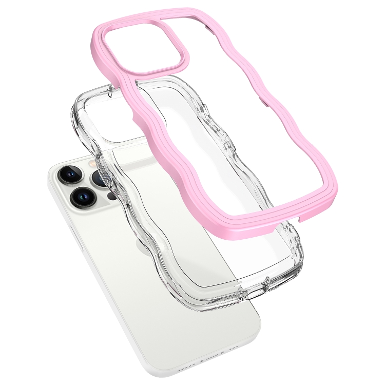 For iPhone 16 Pro Candy Color Wave TPU Clear PC Phone Case(White) For iPhone 16 Pro Candy Color Wave TPU Clear PC Phone Case(White)