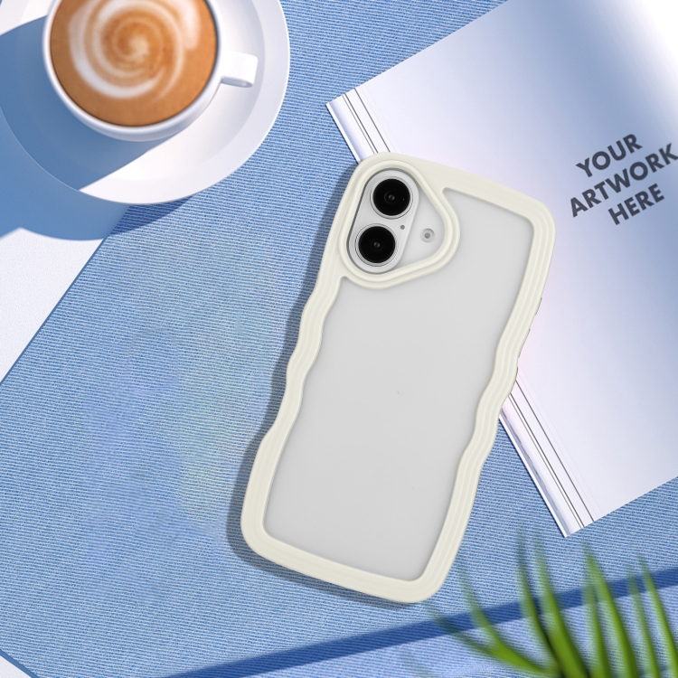 For iPhone 16 Candy Color Wave TPU Clear PC Phone Case(White) For iPhone 16 Candy Color Wave TPU Clear PC Phone Case(White)