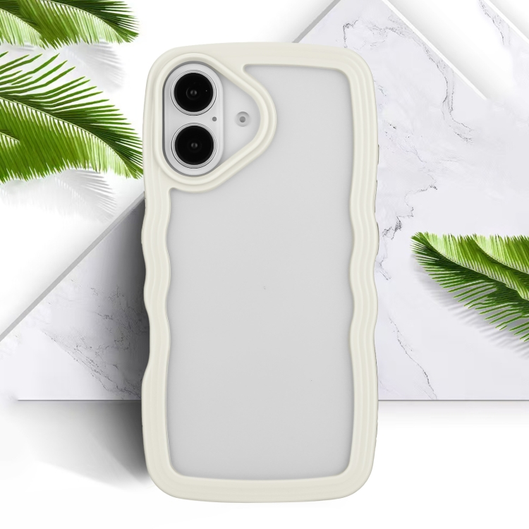 For iPhone 16 Candy Color Wave TPU Clear PC Phone Case(White) For iPhone 16 Candy Color Wave TPU Clear PC Phone Case(White)