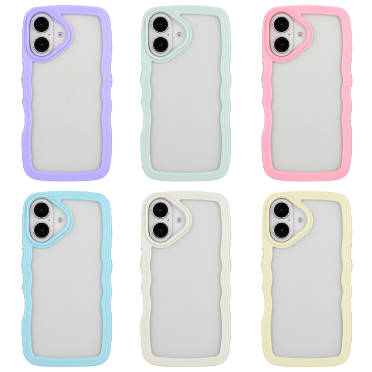For iPhone 16 Candy Color Wave TPU Clear PC Phone Case(White) For iPhone 16 Candy Color Wave TPU Clear PC Phone Case(White)