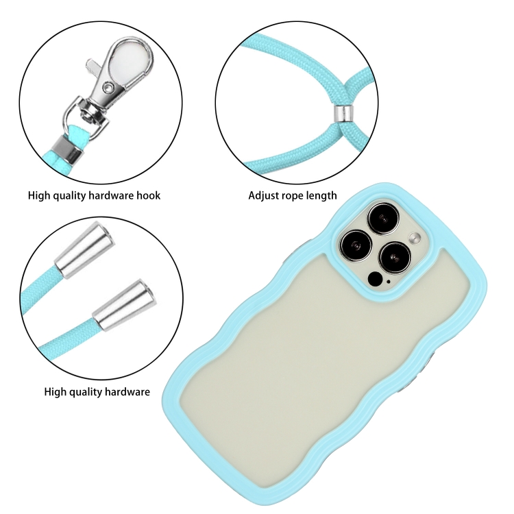 For iPhone 16 Pro Candy Color Wave TPU Clear PC Phone Case with Lanyard(Blue) For iPhone 16 Pro Candy Color Wave TPU Clear PC Phone Case with Lanyard(Blue)