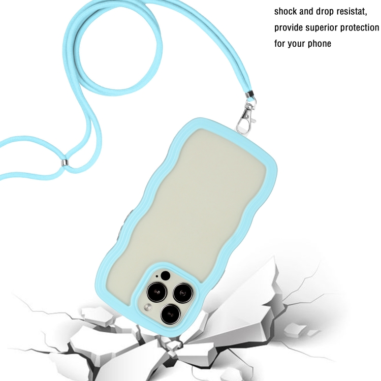 For iPhone 16 Pro Candy Color Wave TPU Clear PC Phone Case with Lanyard(Blue) For iPhone 16 Pro Candy Color Wave TPU Clear PC Phone Case with Lanyard(Blue)