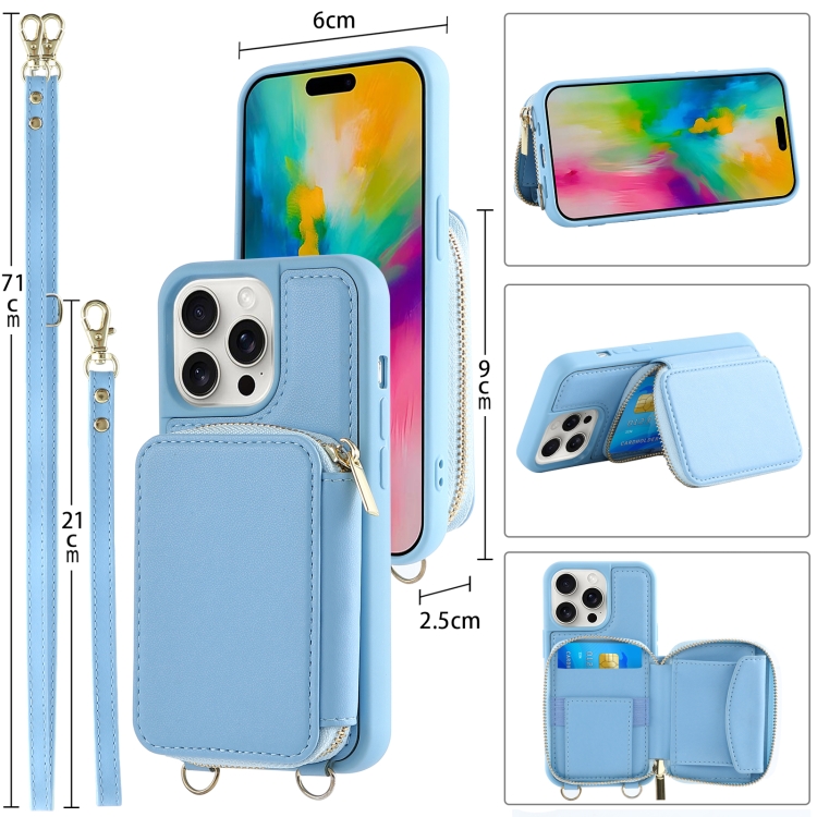 For iPhone 16 Pro Max Crossbody Zipper Wallet Bag Leather Phone Case with Lanyard(White) For iPhone 16 Pro Max Crossbody Zipper Wallet Bag Leather Phone Case with Lanyard(White)