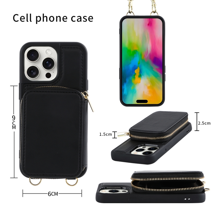 For iPhone 16 Pro Max Crossbody Zipper Wallet Bag Leather Phone Case with Lanyard(White) For iPhone 16 Pro Max Crossbody Zipper Wallet Bag Leather Phone Case with Lanyard(White)