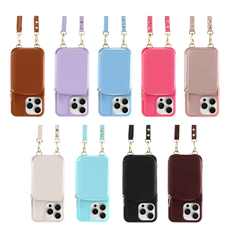 For iPhone 16 Pro Max Crossbody Zipper Wallet Bag Leather Phone Case with Lanyard(White) For iPhone 16 Pro Max Crossbody Zipper Wallet Bag Leather Phone Case with Lanyard(White)