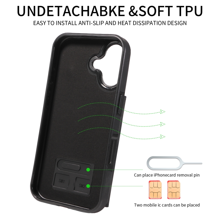 For iPhone 16 Skin Feel Card Bag Phone Case with Ring Buckle(Black) For iPhone 16 Skin Feel Card Bag Phone Case with Ring Buckle(Black)