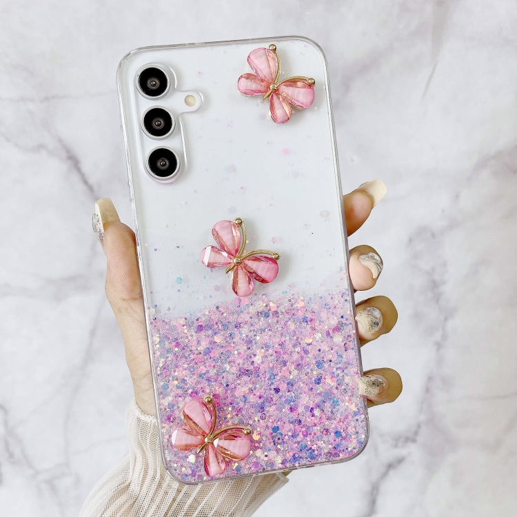 For Samsung Galaxy S24 FE 5G Luminous Starry Sky Glitter Butterfly TPU Phone Case(Pink) For Samsung Galaxy S24 FE 5G Luminous Starry Sky Glitter Butterfly TPU Phone Case(Pink)