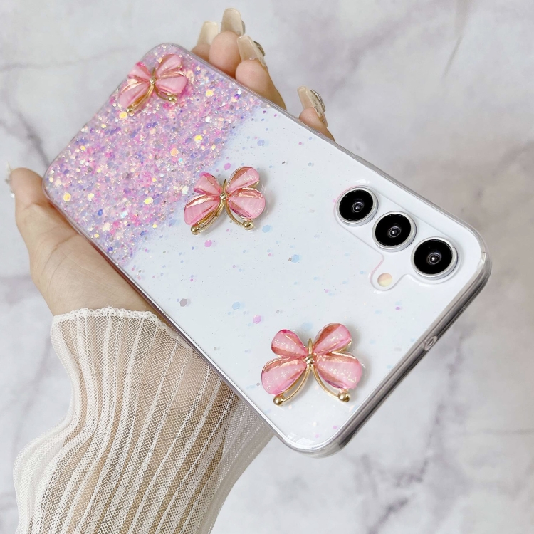 For Samsung Galaxy S24 FE 5G Luminous Starry Sky Glitter Butterfly TPU Phone Case(Pink) For Samsung Galaxy S24 FE 5G Luminous Starry Sky Glitter Butterfly TPU Phone Case(Pink)
