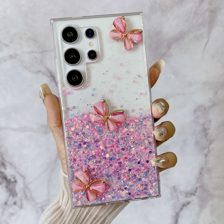 For Samsung Galaxy S24 Ultra 5G Luminous Starry Sky Glitter Butterfly TPU Phone Case(Pink) For Samsung Galaxy S24 Ultra 5G Luminous Starry Sky Glitter Butterfly TPU Phone Case(Pink)