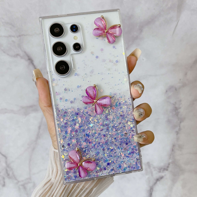 For Samsung Galaxy S23 Ultra 5G Luminous Starry Sky Glitter Butterfly TPU Phone Case(Purple) For Samsung Galaxy S23 Ultra 5G Luminous Starry Sky Glitter Butterfly TPU Phone Case(Purple)