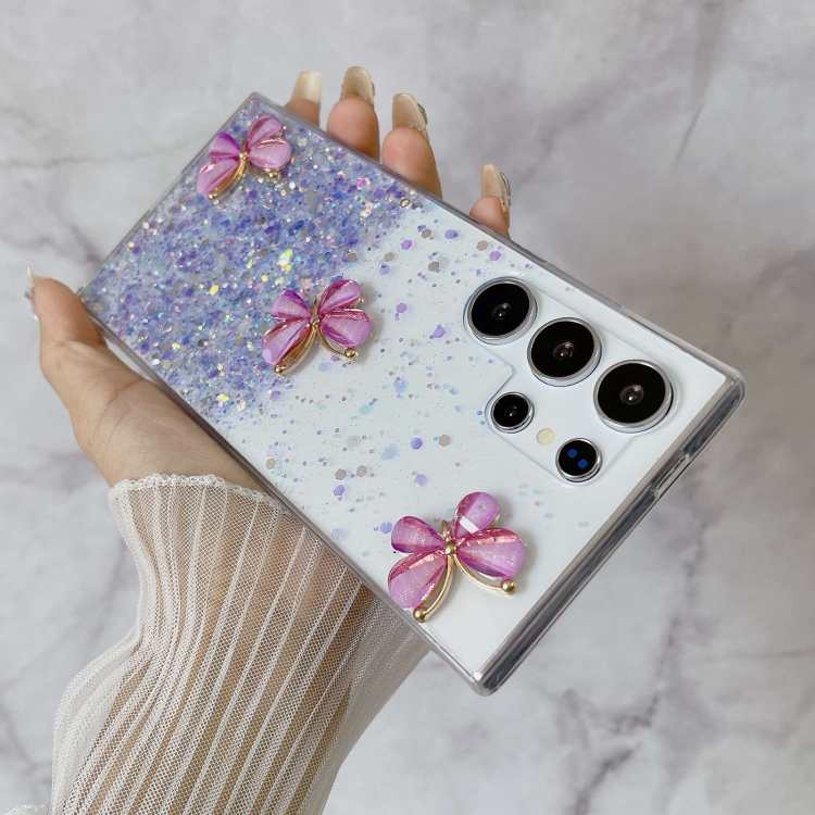 For Samsung Galaxy S23 Ultra 5G Luminous Starry Sky Glitter Butterfly TPU Phone Case(Purple) For Samsung Galaxy S23 Ultra 5G Luminous Starry Sky Glitter Butterfly TPU Phone Case(Purple)