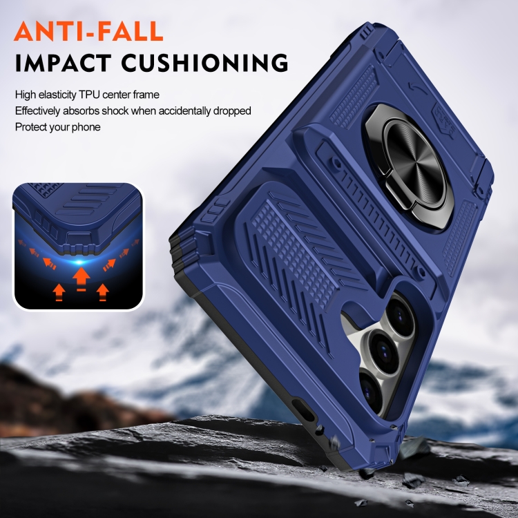 For Samsung Galaxy S23+ 5G TPU Hybrid PC Shockproof Card Phone Case with Metal Ring Holder(Blue) For Samsung Galaxy S23+ 5G TPU Hybrid PC Shockproof Card Phone Case with Metal Ring Holder(Blue)