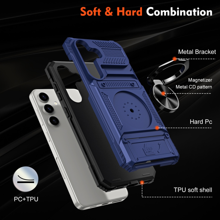 For Samsung Galaxy S23+ 5G TPU Hybrid PC Shockproof Card Phone Case with Metal Ring Holder(Blue) For Samsung Galaxy S23+ 5G TPU Hybrid PC Shockproof Card Phone Case with Metal Ring Holder(Blue)