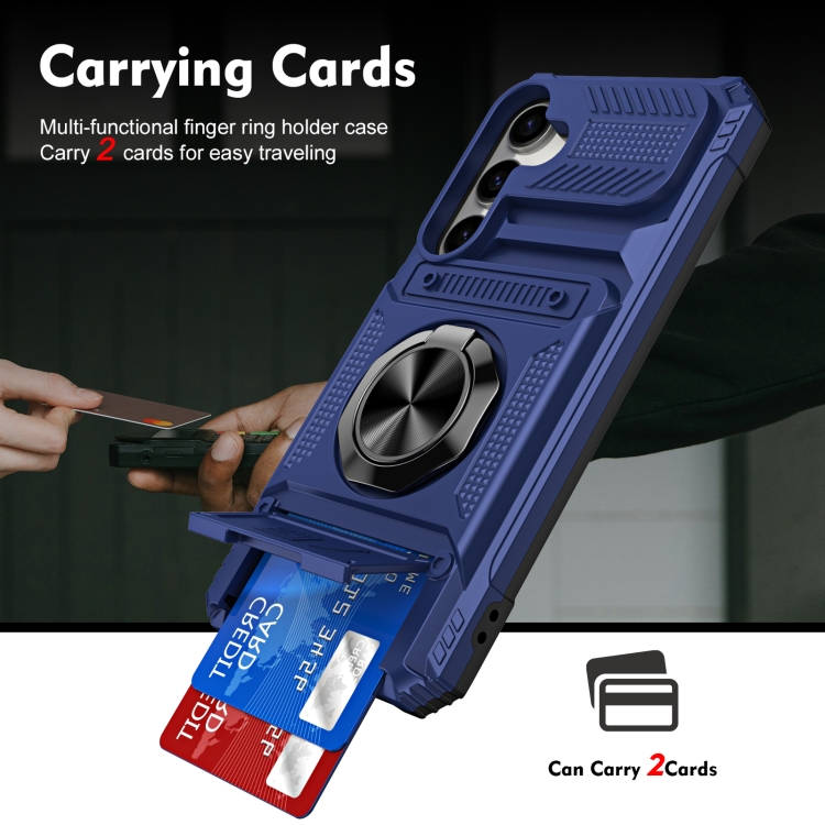 For Samsung Galaxy S23+ 5G TPU Hybrid PC Shockproof Card Phone Case with Metal Ring Holder(Blue) For Samsung Galaxy S23+ 5G TPU Hybrid PC Shockproof Card Phone Case with Metal Ring Holder(Blue)