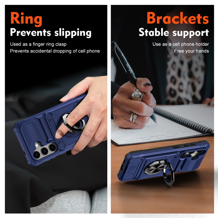 For Samsung Galaxy S23+ 5G TPU Hybrid PC Shockproof Card Phone Case with Metal Ring Holder(Blue) For Samsung Galaxy S23+ 5G TPU Hybrid PC Shockproof Card Phone Case with Metal Ring Holder(Blue)
