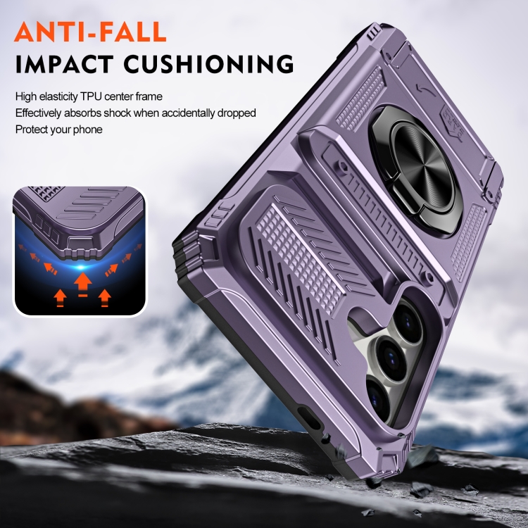For Samsung Galaxy S23 5G TPU Hybrid PC Shockproof Card Phone Case with Metal Ring Holder(Purple) For Samsung Galaxy S23 5G TPU Hybrid PC Shockproof Card Phone Case with Metal Ring Holder(Purple)