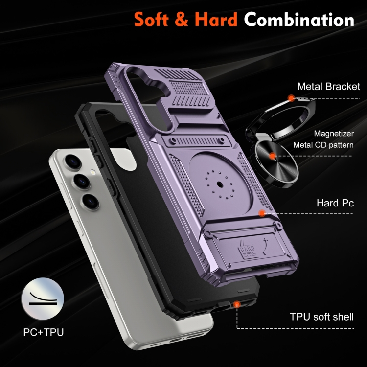 For Samsung Galaxy S23 5G TPU Hybrid PC Shockproof Card Phone Case with Metal Ring Holder(Purple) For Samsung Galaxy S23 5G TPU Hybrid PC Shockproof Card Phone Case with Metal Ring Holder(Purple)