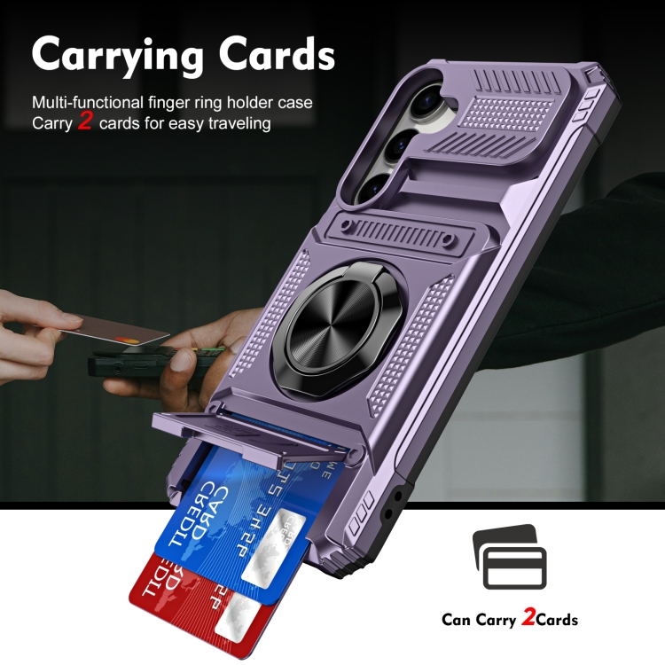 For Samsung Galaxy S23 5G TPU Hybrid PC Shockproof Card Phone Case with Metal Ring Holder(Purple) For Samsung Galaxy S23 5G TPU Hybrid PC Shockproof Card Phone Case with Metal Ring Holder(Purple)