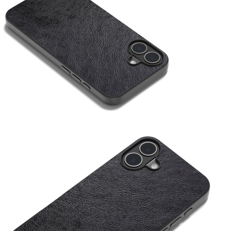 For iPhone 16 Plus Dual Color Lichi Texture PU Phone Case(Black) For iPhone 16 Plus Dual Color Lichi Texture PU Phone Case(Black)