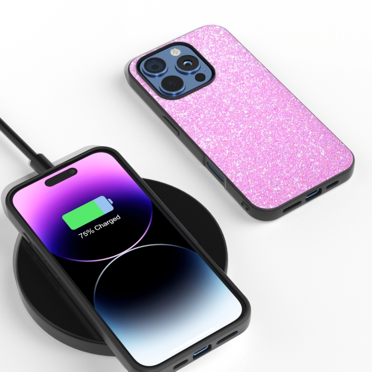 For iPhone 16 Pro Black Frame Colorful Glitter Phone Case(Dark Pink) For iPhone 16 Pro Black Frame Colorful Glitter Phone Case(Dark Pink)