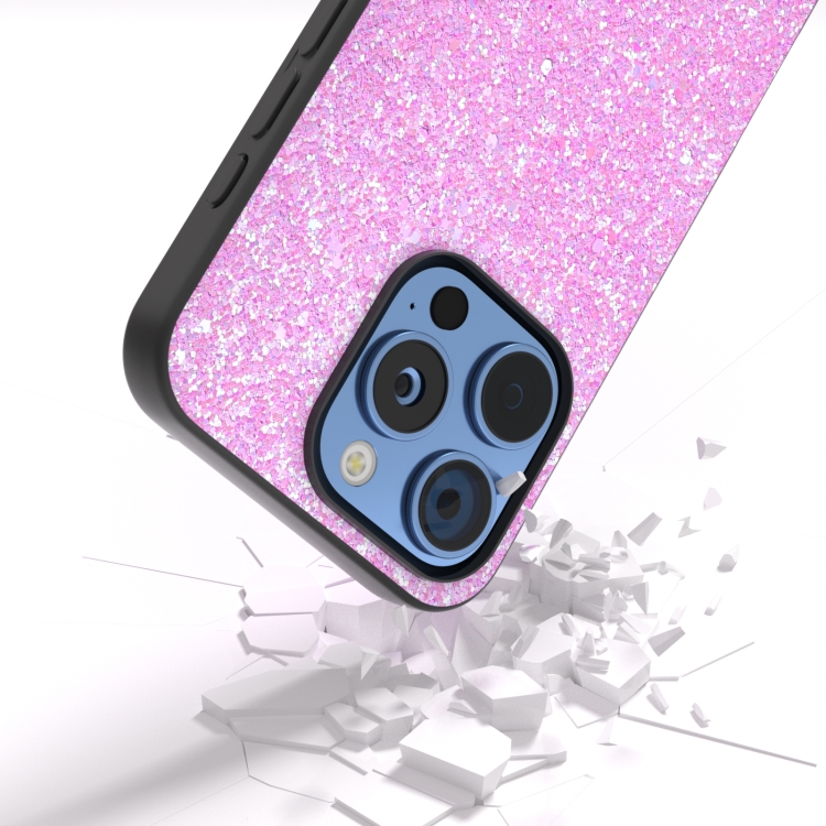 For iPhone 16 Pro Black Frame Colorful Glitter Phone Case(Dark Pink) For iPhone 16 Pro Black Frame Colorful Glitter Phone Case(Dark Pink)