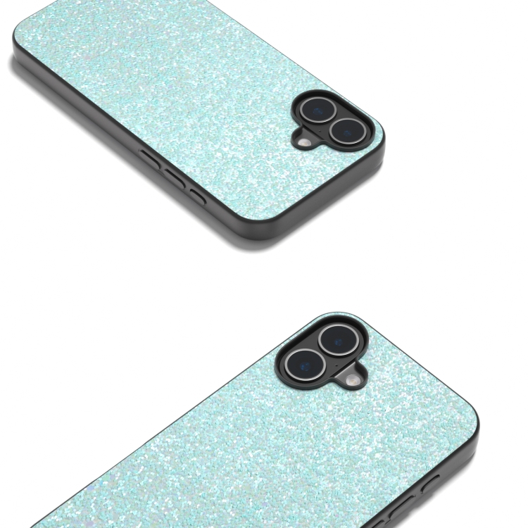 For iPhone 16 Black Frame Colorful Glitter Phone Case(Light Green) For iPhone 16 Black Frame Colorful Glitter Phone Case(Light Green)