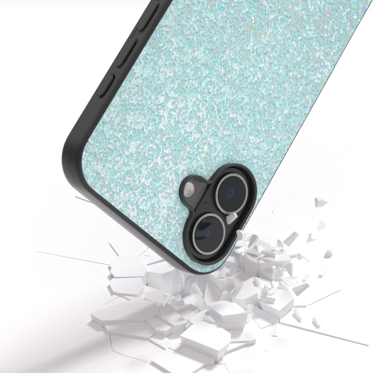For iPhone 16 Black Frame Colorful Glitter Phone Case(Light Green) For iPhone 16 Black Frame Colorful Glitter Phone Case(Light Green)