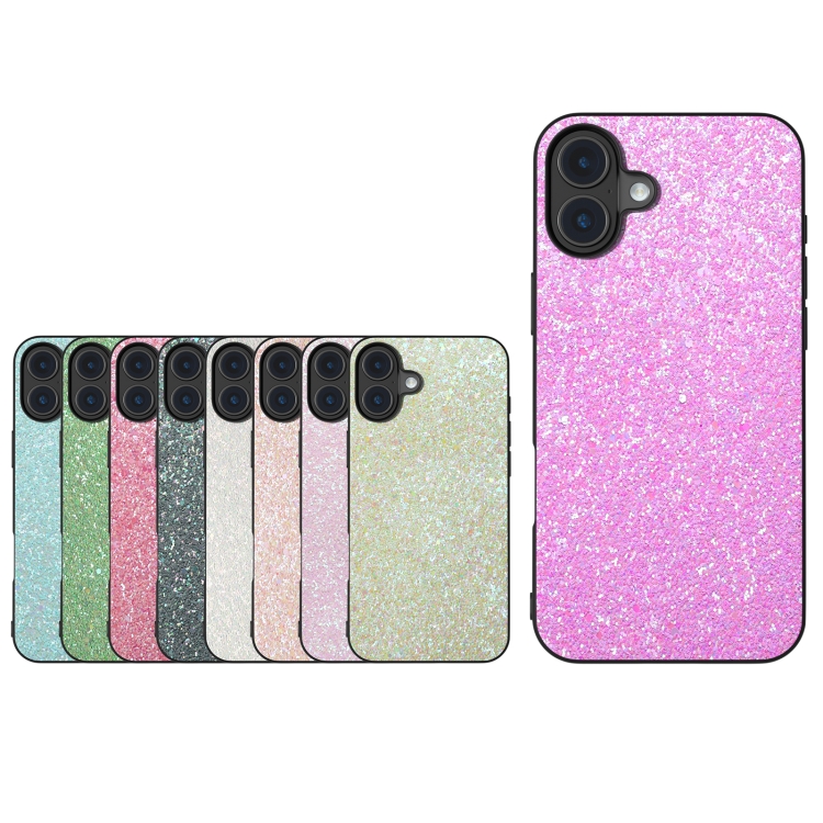 For iPhone 16 Black Frame Colorful Glitter Phone Case(Light Green) For iPhone 16 Black Frame Colorful Glitter Phone Case(Light Green)