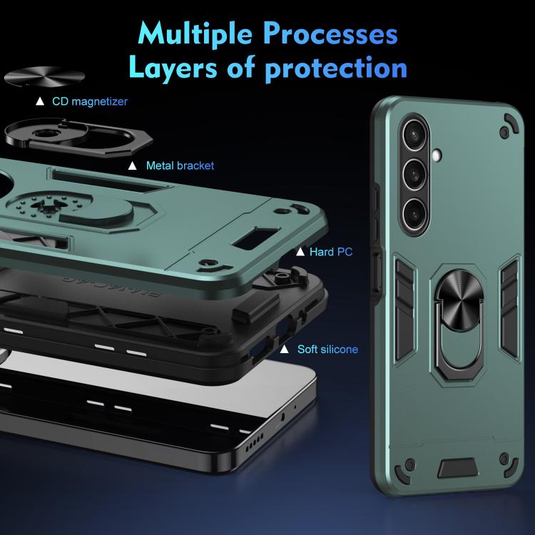 For Samsung Galaxy S25 FE 5G Shockproof Metal Ring Holder Phone Case(Green)