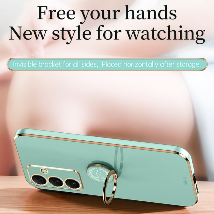 For Samsung Galaxy S24 FE 5G XINLI Straight Edge 6D Electroplate TPU Phone Case with Ring Holder(Celestial Blue)