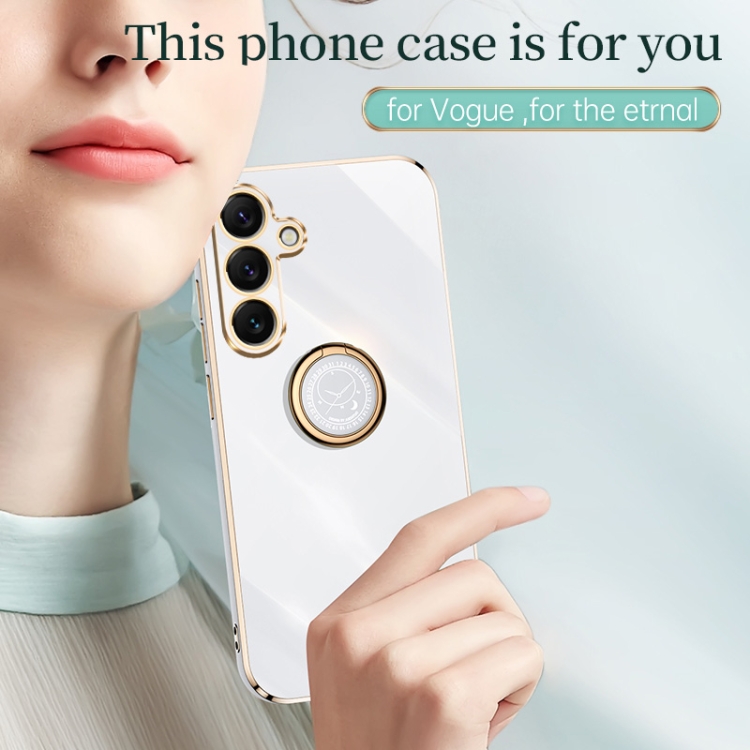 For Samsung Galaxy S25+ 5G XINLI Straight 6D Plating Gold Edge TPU Shockproof Case with Ring Holder(Black) For Samsung Galaxy S25+ 5G XINLI Straight 6D Plating Gold Edge TPU Shockproof Case with Ring Holder(Black)