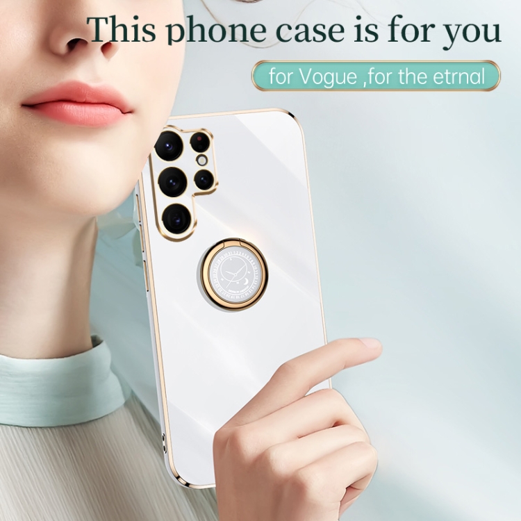 For Samsung Galaxy S25 Ultra 5G XINLI Straight 6D Plating Gold Edge TPU Shockproof Case with Ring Holder(Black) For Samsung Galaxy S25 Ultra 5G XINLI Straight 6D Plating Gold Edge TPU Shockproof Case with Ring Holder(Black)